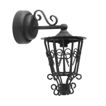 1 штука 1/12 Миниатюрный настенный светильник для кукольного домика, черное металлическое кружевное ажурное круглое настенное бра