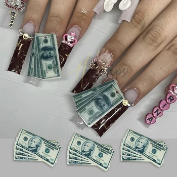 10шт Роскошные Подвески для ногтей Money Dollors 3D Кристалл, Стразы для дизайна ногтей, Маникюр, Украшения для ногтей своими руками