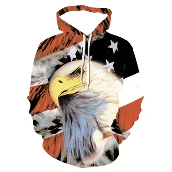 2023 Модная Новая толстовка с капюшоном с изображением флага и 3D-печати Eagle, толстовка Унисекс, Повседневная Внешняя Свободная толстовка