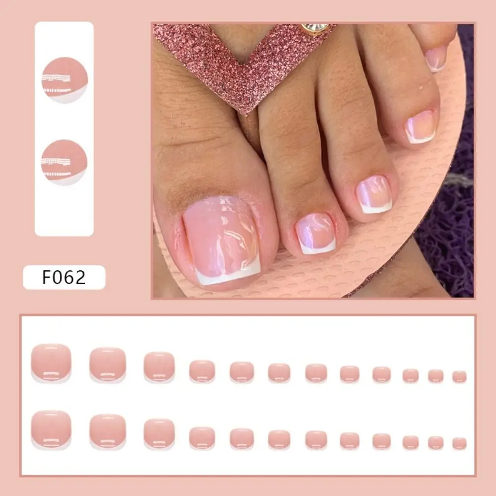 24шт ногти на ногах кончики ногтей на ногах квадратный розовый градиент полное покрытие накладные ногти на ногах французский