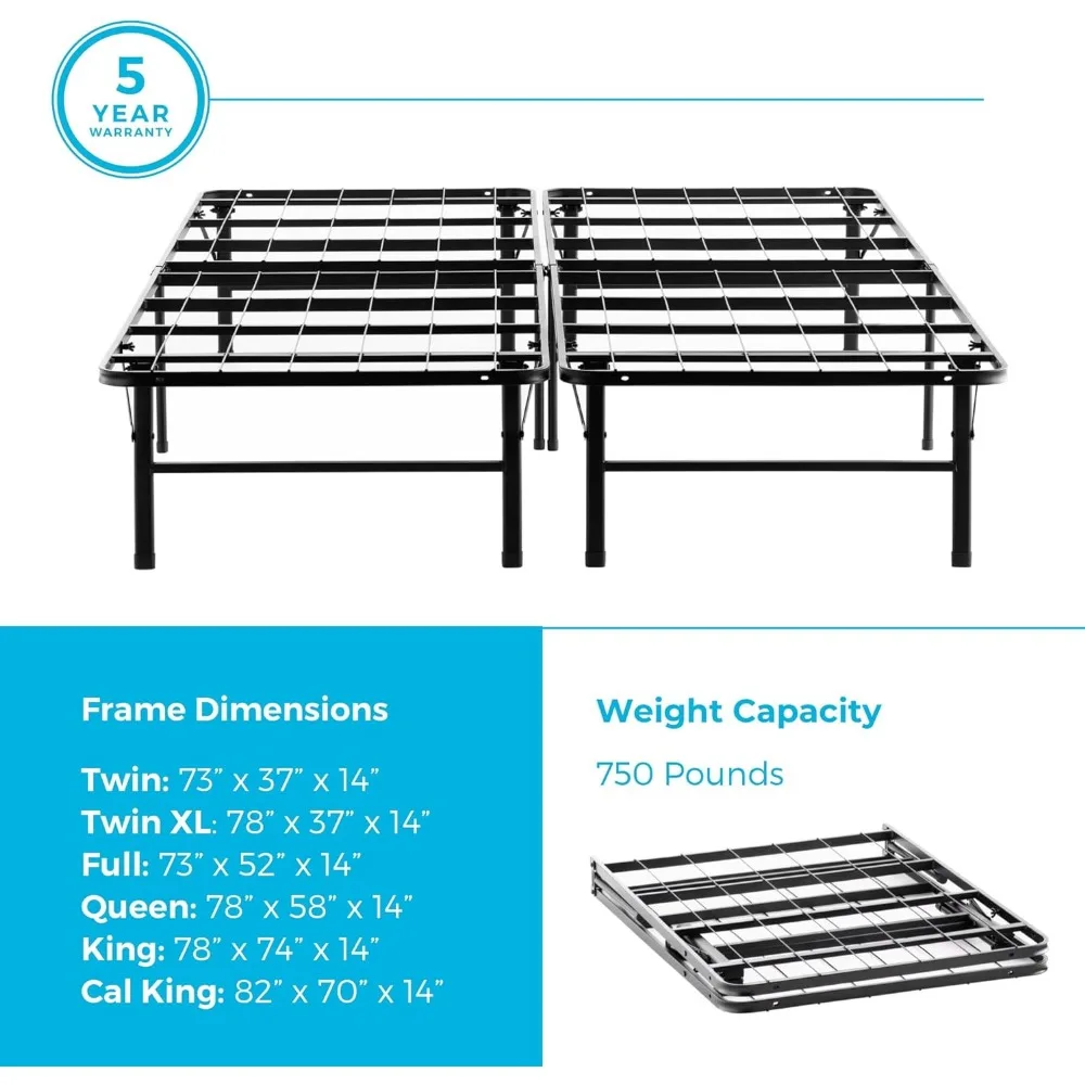 Складная металлическая платформа каркас кровати Основание для хранения под кроватью традиционный дизайн -прочная сталь - Двойной размер