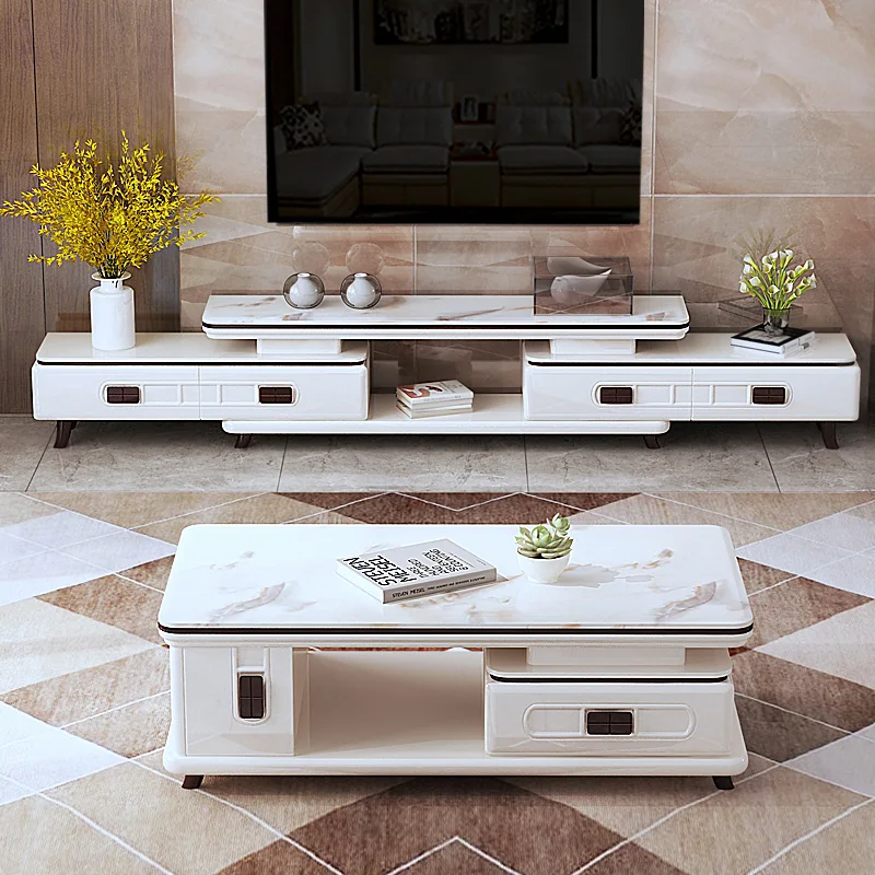 Мраморный шкаф для телевизора, журнальный столик, комбинированная каменная плита, выдвижная и роскошная гостиная