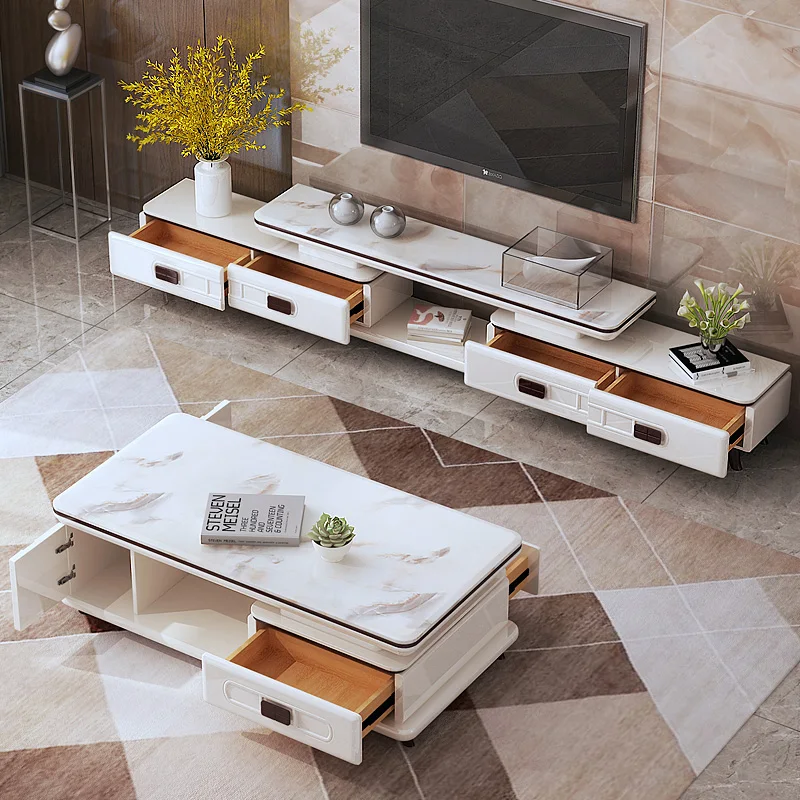 Мраморный шкаф для телевизора, журнальный столик, комбинированная каменная плита, выдвижная и роскошная гостиная