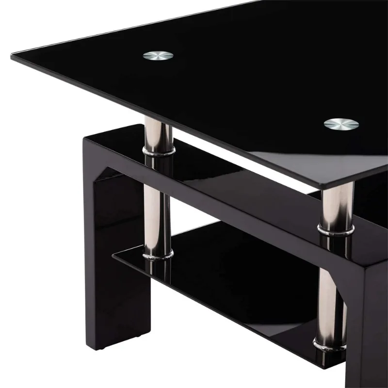 Прямоугольный журнальный столик из закаленного стекла с металлическими трубчатыми ножками, торцевой столик для гостиной, черный