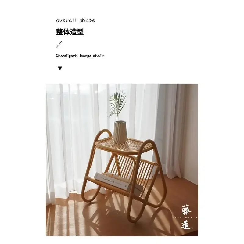 Небольшой журнальный столик из ротанга, угловой столик из двухслойного стекла, простой прикроватный столик в японском стиле, мини-стойка для журналов