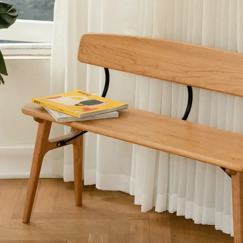 Скамья из массива дерева и белого дуба в скандинавском стиле, ресторанная скамья в японском минимализме, стул из вишневого дерева со спинкой