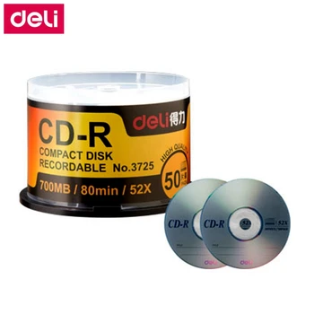 50 шт./ЛОТ Полная коробка Deli 3725 CD-R Пустых дисков Записываемый Компакт-диск 700 МБ / 80 мин / 52x CD-R ПУСТЫХ дисков