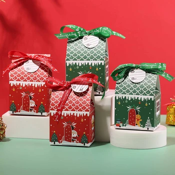 5шт. Красочный Рождественский дом, Коробка конфет, Снеговик, печенье, Подарочная упаковка, Коробка с лентой, Принадлежности для Веселой Рождественской вечеринки