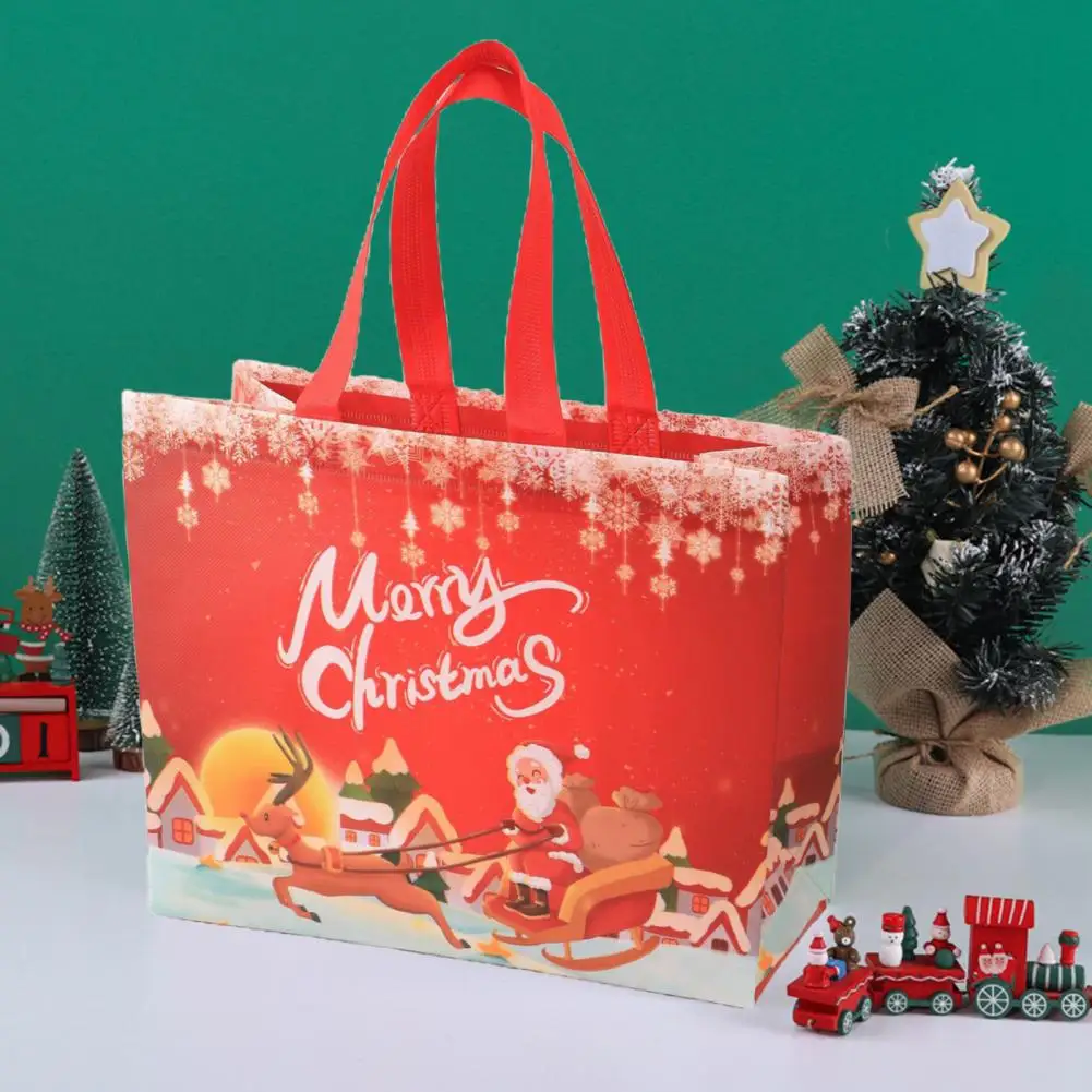 Вместительные подарочные пакеты Вместительный Рождественский подарочный пакет с дизайном Санта-Клауса в виде снеговика, Двойная ручка из нетканого материала, Конфеты для веселья