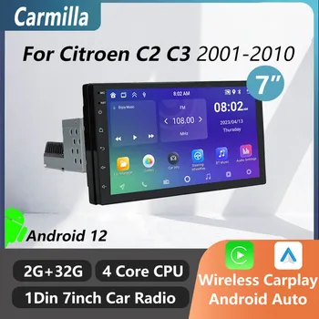 7 Дюймов 1 Din Android Автомагнитола для Citroen C2 C3 2001-2010 Беспроводной CarPlay GPS Навигация Мультимедийный Видеоплеер Головное Устройство