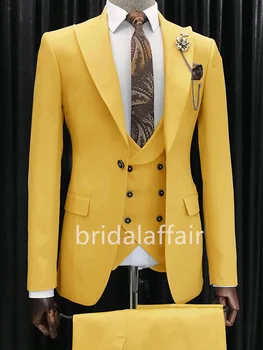 Bridalaffair, новая мода 2023, мужской костюм, 3 предмета, однотонные смокинги для жениха, темно-синий (блейзер + жилет＋ брюки)