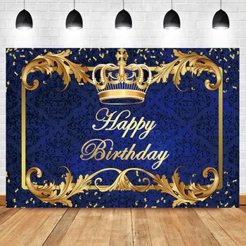Laeacco Золотая корона С Днем рождения, баннер с синим рисунком для вечеринки по случаю Дня рождения, фон для фотосъемки, фотостудия