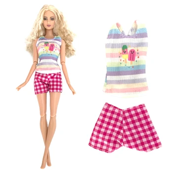 NK 1 комплект кукольной одежды для 1/6 куклы, рубашка с модным рисунком, жилет, Розовые шорты, милый наряд для куклы Барби, Аксессуары, Игрушка в подарок