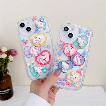 Sanrio Hello Kitty Жидкий Силиконовый Чехол Для iPhone 14 13 12 11 Pro Max Mini 7 8 Plus X XR XS Max Бампер Противоударный Мягкий Чехол