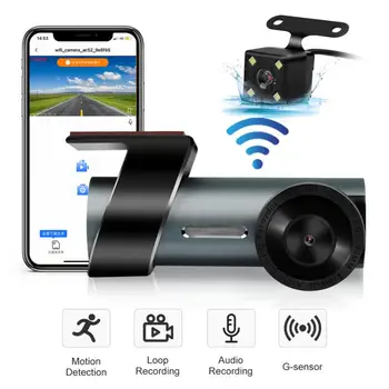 Wi-Fi Двойная автомобильная приборная камера, видеорегистратор для вождения автомобиля, видеорегистратор для видеорегистрации автомобиля, цифровое видео автомобиля переднего и заднего вида