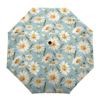 Автоматический Складной Зонт для путешествий с акварельной текстурой Daisy, портативный Ветрозащитный Зонт-зонтики