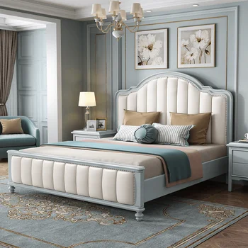 Американская кровать из массива дерева, двуспальная кровать 1,8 м, главная спальня, современная простая кровать 1,5 м, европейская свадебная кровать, мягкая сумка princess light luxury be