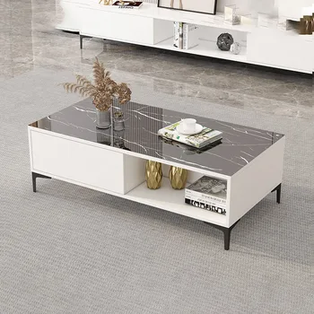 Белый современный журнальный столик с эффектом скандинавского мрамора, минималистичный приставной столик для хранения, простой эстетичный стол, базовая мебель для салона красоты