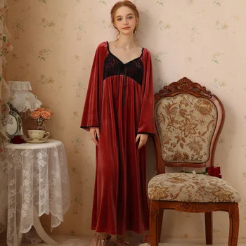 Винтажная Зимняя бархатная пижама для принцессы Французского дворца, сексуальное длинное платье для девочек с длинным рукавом