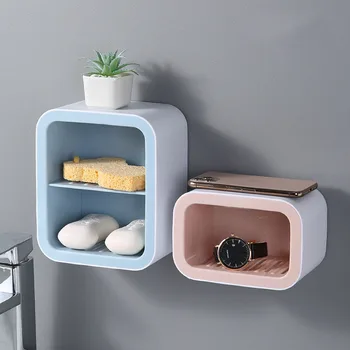 Двухслойная подставка для мыла Без перфорации, настенная туалетная стойка для общежития, креативная сливная мыльница, Бытовая стойка для хранения