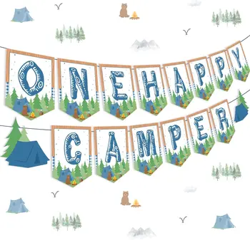 Декор для кемпинга на 1-й День рождения One Happy Camper Баннер для Wild One Birthday Лесное Сафари Тема кемпинга Декор для первого Дня рождения