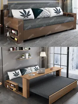 Диван-кровать из массива дерева небольшой квартирный диван-кровать для сна раскладная кровать телескопическая кровать многофункциональная гостиная кабинет push и pu