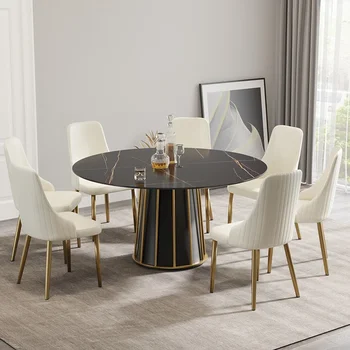 Дизайнерский обеденный стол с круглым основанием из искусственного камня, черного металла, мрамора, журнальный столик, мебель для гостиной, Приставной столик