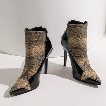 Женские ботильоны, Новая осенняя женская обувь из искусственной кожи в стиле пэчворк, пикантные вечерние туфли на тонком каблуке-шпильке с острым носком, botte femme WSH4735