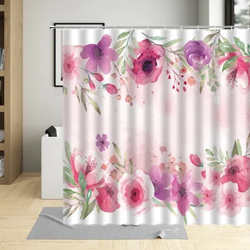 Занавеска для душа из полиэстера Happy Tree, ткань с розовым цветком Пиона, Тканевые занавески для ванной комнаты, водонепроницаемые экраны, декор для ванны с крючками