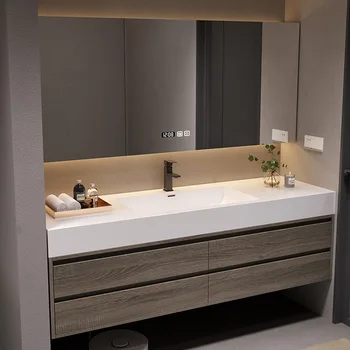 Зеркальный современный шкаф для ванной комнаты С белыми деревянными ящиками в скандинавском стиле, туалетный столик для ванной комнаты, Экономия места для хранения туалетных принадлежностей Mueble Lavabo