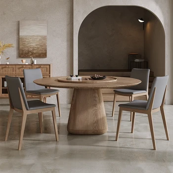 Итальянский круглый стол из массива дерева со встроенным поворотным кругом Дизайнерский круглый стол и стул Nordic modern simple