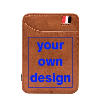 Классный кожаный бумажник для карт На заказ с логотипом бренда собственного дизайна / изображением Мужчины Женщины Зажимы для денег Короткий кошелек Держатель для карт