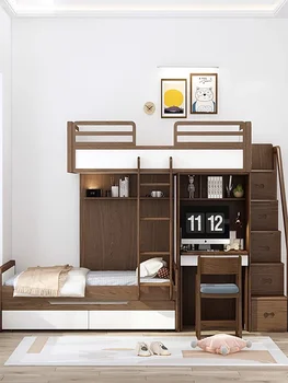 комбинированная кровать с верхней и нижней кроватями из массива дерева, многофункциональная детская высокая и низкая кровать, верхняя и нижняя двухъярусные кровати,