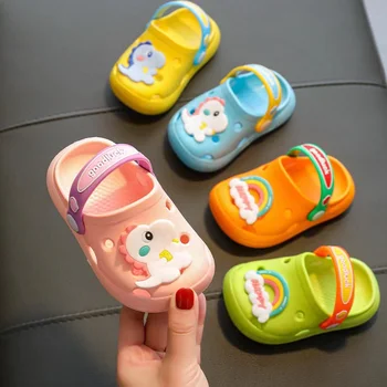 Летние сандалии для малышей, сандалии с мультяшным динозавром для маленьких мальчиков и девочек, Детские Плоские сандалии, Детская пляжная обувь