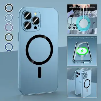 Магнитная Зарядка Алюминиевый Металлический Бампер Матовый Чехол для iPhone 14 Plus 13 Pro Max 12 Mini 14Pro Матовый Чехол прямая поставка