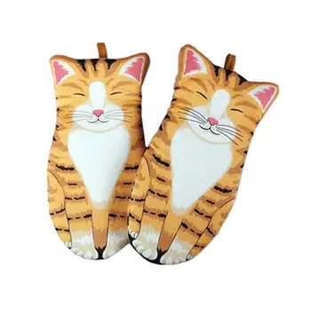 Милые кошачьи лапки, Термостойкие перчатки для духовки, Хлопчатобумажные перчатки для микроволновой печи, изоляционные Кухонные Перчатки для выпечки