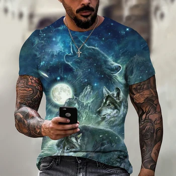 Модная мужская футболка с 3D принтом Волка, летние топы оверсайз с коротким рукавом, пуловер, уличная одежда, крутая мужская одежда, дешевые футболки