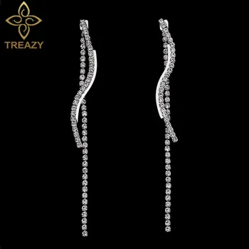 Модные Серебряные серьги со стразами для новобрачных S-образной формы, длинные висячие серьги Для женщин, Ювелирные изделия