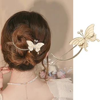 Модный Капающий масляный зажим с бабочкой и жемчугом в одно слово, большие металлические заколки для волос для женщин, заколка для хвоста на затылке, ювелирные изделия