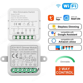 Модуль Tuya WiFi Smart Dimmer Switch Поддерживает 2-полосное управление с регулируемой яркостью 1/2 банды Smart Switch App Control Работает с Alexa Google