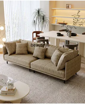 Небольшая квартира, Дом, гостиная, Прямой диван, тканевый диван французского кремового цвета для трех человек
