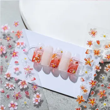 Новая технология 5D Наклейка для ногтей с гравировкой Весна Лето Дизайн с цветочной фольгой для ногтей Модные мультяшные наклейки для ногтей