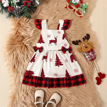 Новое платье принцессы для маленьких девочек, платье трапециевидной формы с квадратным вырезом и рождественской елкой для пляжной вечеринки, милая одежда 6 Месяцев-3 года