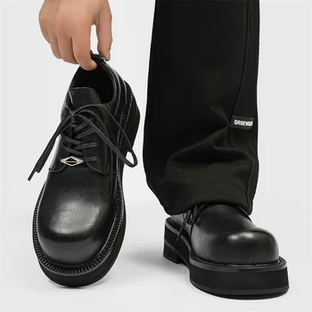Новые винтажные мужские дерби с круглым носком, Официальная обувь на толстом каблуке, Модельные туфли унисекс на платформе, Мужские лоферы, Уличная одежда для пар