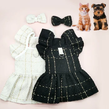 Одежда для домашних животных Весна Осень Милое клетчатое платье Платье принцессы для щенка Милая дизайнерская рубашка для кошки Кардиган для маленькой собачки Чихуахуа Йоркшир