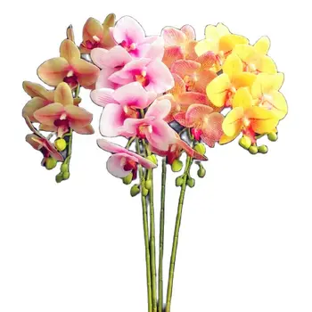 Одна искусственная орхидея-бабочка с 7 головками, настоящая на ощупь искусственная орхидея фаленопсис хорошего качества для цветочного украшения дома