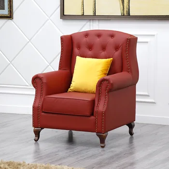 Одноместный диван American leather art для гостиничных апартаментов, диван для отдыха с высокой спинкой, красное кожаное кресло tiger с пряжкой