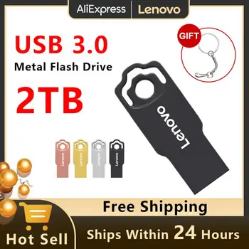 Оригинальный USB-накопитель Lenovo 2 ТБ USB Flash 3.0, металлическая карта памяти реальной емкости объемом 1 ТБ, высокоскоростная флэш-память, черный подарочный U-диск