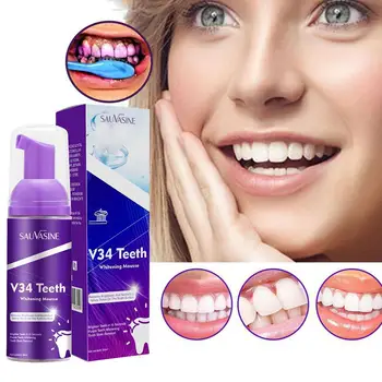 Отбеливание зубов мусс зубная паста V34 фиолетовый глубокой очистки тона желтого пятна, нейтрализует зубной налет ремонт сигарета стоматологические