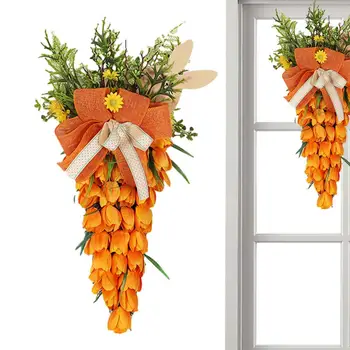 Пасхальные венки для входной двери Весенний венок в форме оранжевой моркови, Пасхальные украшения для дверей, подвесной декор, подарок для праздничного фермерского дома
